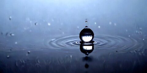 Aufkleber - A single water droplet creates a ripple effect on a dark surface, captured in a black and white photograph