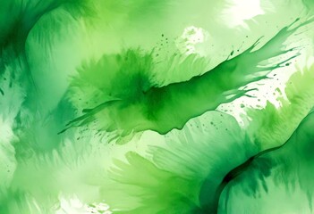 Poster - a vibrant abstract painting with a green color palette, featuring a mix of fluid brushstrokes and splatters, creating a dynamic and organic composition