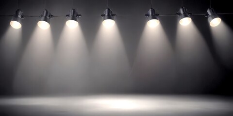 Poster - A row of spotlights illuminates a dark stage, casting dramatic shadows and highlighting the performers