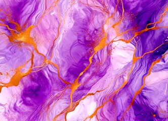 Fototapete - a marble-like abstract pattern with a purple and gold color scheme, resembling the texture of marble The pattern is composed of curved lines and swirls, creating a sense