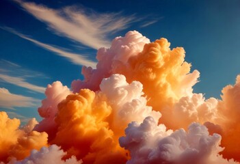 Aufkleber - A vibrant sky filled with fluffy, multicolored clouds, with a gradient of orange, pink, and white hues, creating a serene and dreamy atmosphere