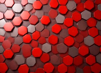 Poster - A close-up view pattern of red and gray hexagonal tiles arranged in a grid-like fashion