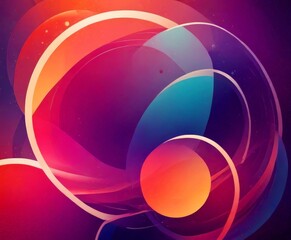 Poster - a vibrant abstract composition of overlapping circles and lines in a variety of colors, including shades of orange, pink, blue, and purple, creating a dynamic and