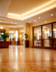 Poster - a well-lit, spacious lobby with a polished floor, wooden furniture, and a large window providing natural light