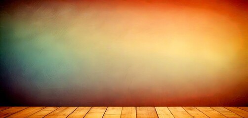 Poster - A gradient background transitioning from blue to orange, with a wooden floor in the foreground
