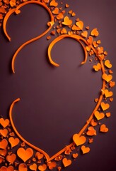 Leinwandbilder - a dark purple background with a curved orange ribbon forming a heart shape, surrounded by smaller orange heart shapes scattered throughout the frame
