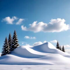 Poster - A snow-covered mountain peak rises against a clear blue sky, with snow-laden pine trees in the foreground