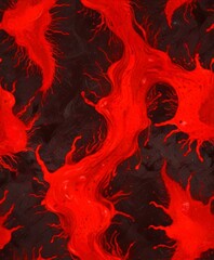 Poster - a digital illustration featuring a striking pattern of red and black lines and shapes, resembling a swirling, abstract design