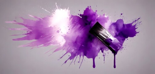 Aufkleber - A paintbrush with purple paint splatters and drips against a gray background