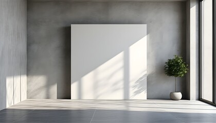 Canvas Print - Minimalist Abstract Background for Product Display in Sunlit Loft Space with Soft Shadows on Greyish White Plaster Walls