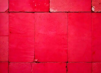 Leinwandbilder - A close-up view pink tile wall, with the tiles arranged in a grid-like pattern