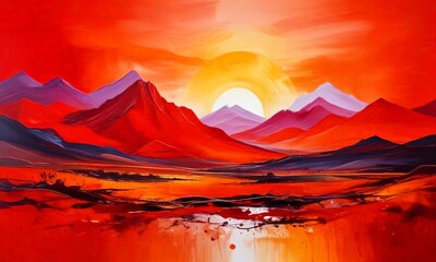 Aufkleber - The sun sets over the mountains, casting a warm glow across the landscape
