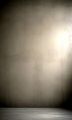 Fototapete - A dark, empty room with a concrete floor and a wall with a large crack running across it