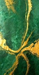 Fototapete - a close-up view marble surface with a greenish-blue hue and gold accents The marble exhibits a textured pattern, with a central line of gold running through the