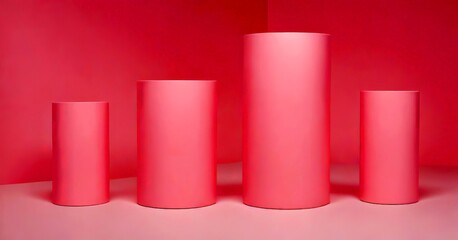 Aufkleber - Four cylindrical objects in varying sizes stand against a pink background, creating a minimalist and visually appealing composition