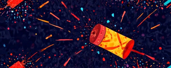 Aufkleber - a vibrant fireworks display against a dark background, with colorful bursts of light and shapes resembling a rocket or explosion