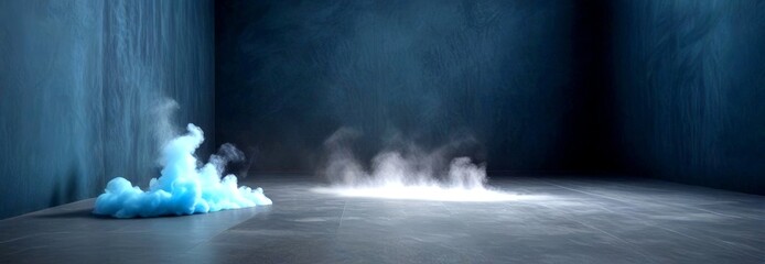 Aufkleber - a dark room with a large cloud of white smoke billowing from the floor, creating an ethereal and mysterious atmosphere