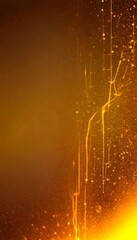 Poster - a dark brown gradient background with a striking contrast of yellow and orange streaks and splatters, creating a dynamic and energetic visual effect