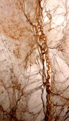 Poster - a close-up view marble surface with a textured, natural pattern The marble exhibits a light beige color with darker brown veins and cracks, creating a sense of depth