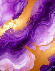 Aufkleber - a vibrant abstract composition with swirling patterns of purple and gold, creating a dynamic and visually striking effect