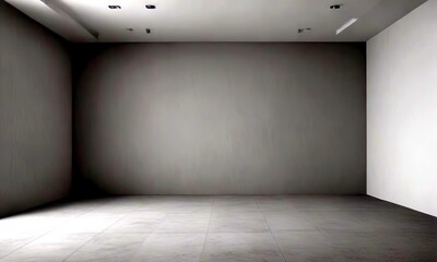 Poster - A minimalist, empty room with a gray color scheme, featuring a large white wall, a gray floor, and a simple ceiling with recessed lighting