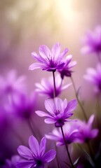 Poster - A cluster of delicate purple flowers with soft petals and a blurred background, creating a dreamy and serene atmosphere