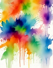 Poster - a vibrant abstract painting featuring a colorful splash of paint splatters in various hues, including red, orange, yellow, green, blue, and purple, creating a