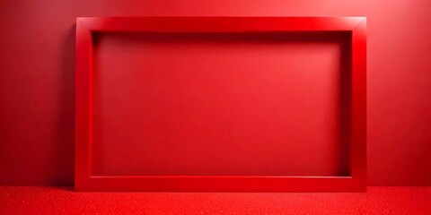 Poster - A red wooden frame stands against a red wall, with a red carpet beneath it