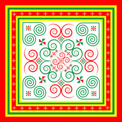 Hmong ethnic fabric patterns are spiral lines connected in shapes and flowers, which combine traditional and modern designs, used in clothing design.