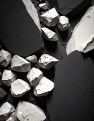 Poster - A collection of large, irregularly shaped rocks in various shades of gray and black, arranged in a seemingly random manner