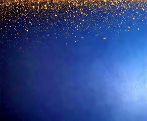 Poster - Golden glittering particles fall against a dark blue backdrop