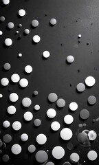 Poster - A monochromatic featuring a collection of white and gray circles scattered across a dark background, creating a visually striking contrast