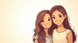 © ProPhotos - A colorful drawing of two adorable girls with long brown hair standing next to each other.