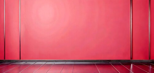 Aufkleber - A pink wall with vertical silver lines, a wooden floor, and a clean, minimalist aesthetic
