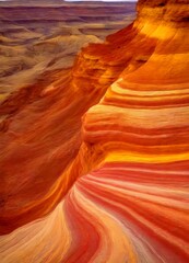 Poster - The captures a striking view canyon with a series of vibrant, layered rock formations The colors range from warm hues of red and orange to cooler tones of blue