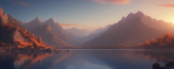 Aufkleber - Sunset over the mountains