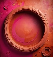 Leinwandbilder - a circular, abstract design with a vibrant pink and orange color scheme The design is composed of various shapes and textures, including a large, central circle, smaller
