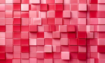 Poster - A pink mosaic pattern composed of numerous small square tiles arranged in a grid-like fashion