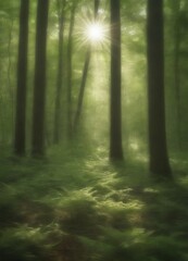 Poster - A serene forest scene with sunlight filtering through the trees, creating a soft, ethereal glow