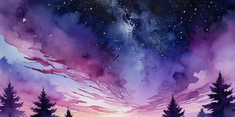 Aufkleber - The Starry Night: A Watercolor Painting