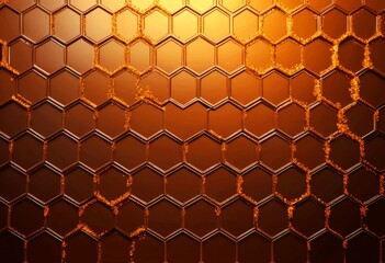 Poster - a close-up view honeycomb pattern with a warm, golden color palette The honeycomb consists of numerous hexagonal cells, each filled with a golden-brown substance