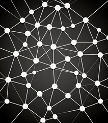 Poster - a complex network of interconnected white lines and circles, creating a visually striking abstract pattern against a dark background