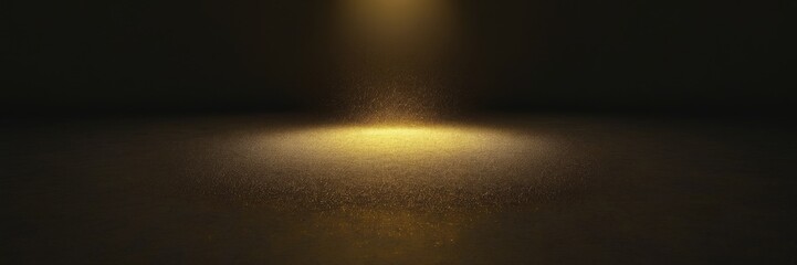 Fototapete - A spotlight shines down on a reflective surface, casting a warm glow and creating a sense of depth and dimension in the dark background
