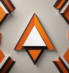Poster - a geometric design with a white triangle at the center, surrounded by a repeating pattern of orange and black triangles arranged in a symmetrical layout