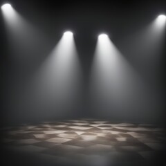 Aufkleber - A dimly lit stage with a checkered floor and three spotlights shining down on it, creating a dramatic and atmospheric setting