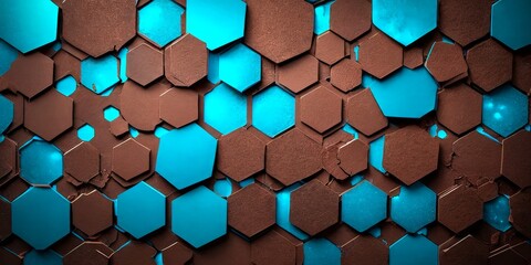 Poster - a pattern of hexagonal tiles in various shades of brown and teal, arranged in a grid-like fashion