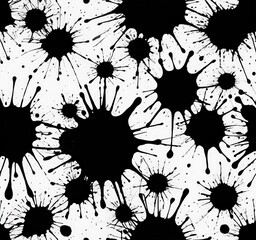 Leinwandbilder - a repeating pattern of black ink splatters against a white background. The splatters vary in size and shape, creating a dynamic and visually striking effect. The image does