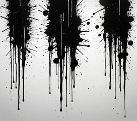 Poster - three vertical lines of black ink splatters against a white background