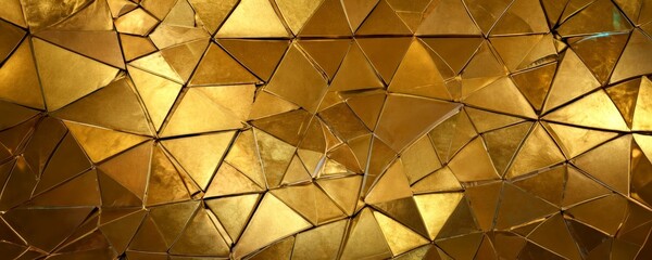 Poster - a close-up view golden mosaic composed of numerous triangular tiles arranged in a complex pattern