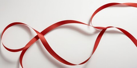 Poster - Red ribbon, twisted and coiled, forms an abstract heart shape against a white background